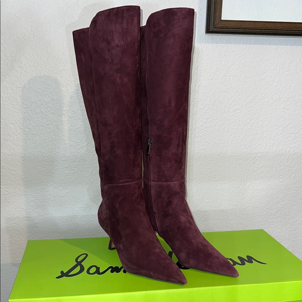 Sam Edelman Plum Knee High Kitten Heel Boots